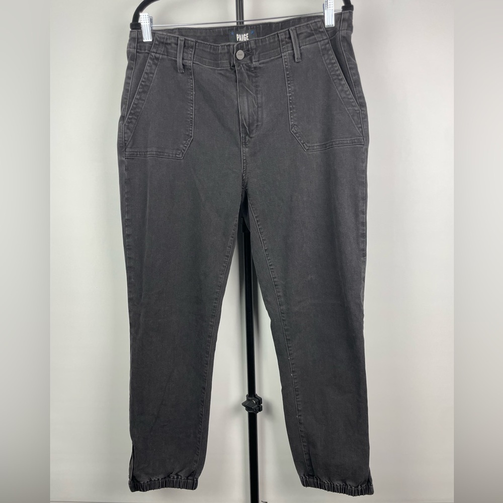 Paige Faded Mist Black Mayslie Relaxed Cropped Jogger Jean Pants Size 32